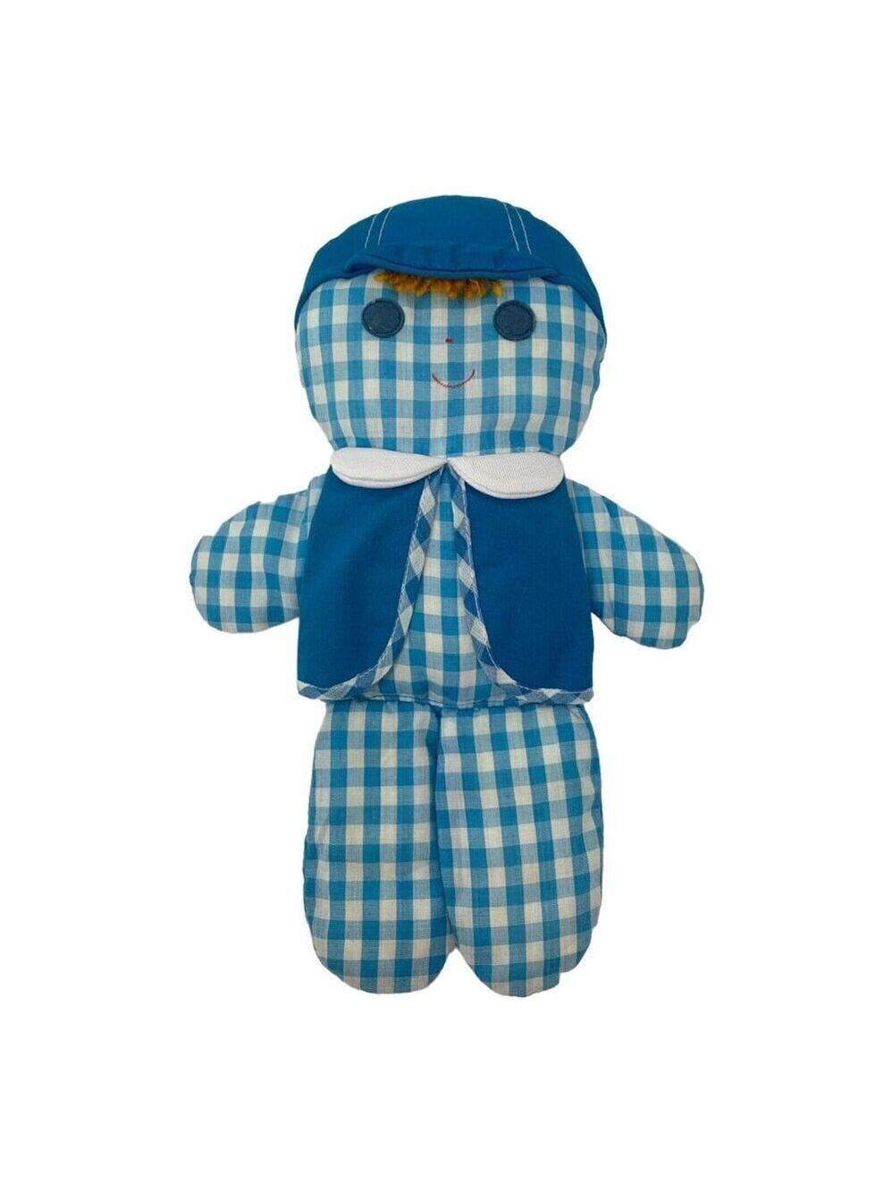 Fisher Price Cholly Dolly 419 Blue Gingham Cloth Rattle Rag Doll Vintage 1977